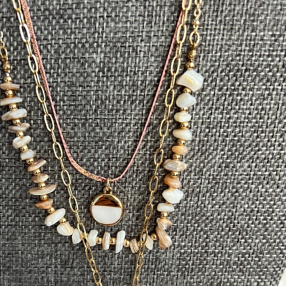 Gold and Genuine Mother of Pearl Layered Necklace Set - Picture 3 of 6